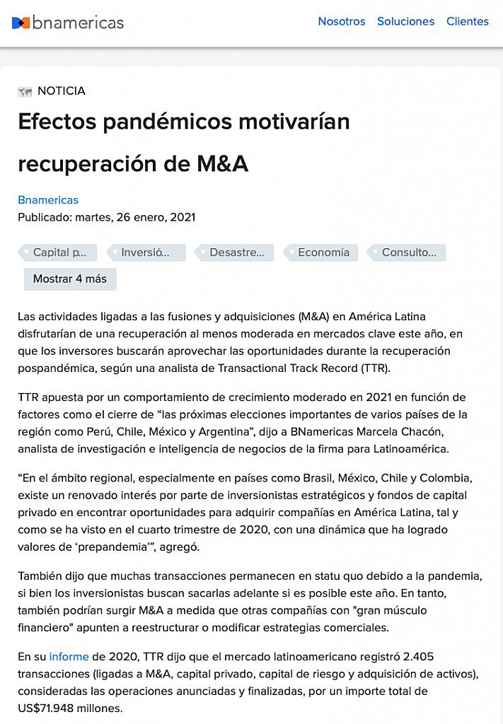 Efectos pandmicos motivaran recuperacin de M&A